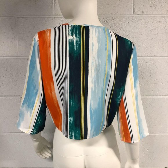 Womens NWT BCBGMAXAZRIA Stripe Tie Front Crop Top - Picture 6 of 9